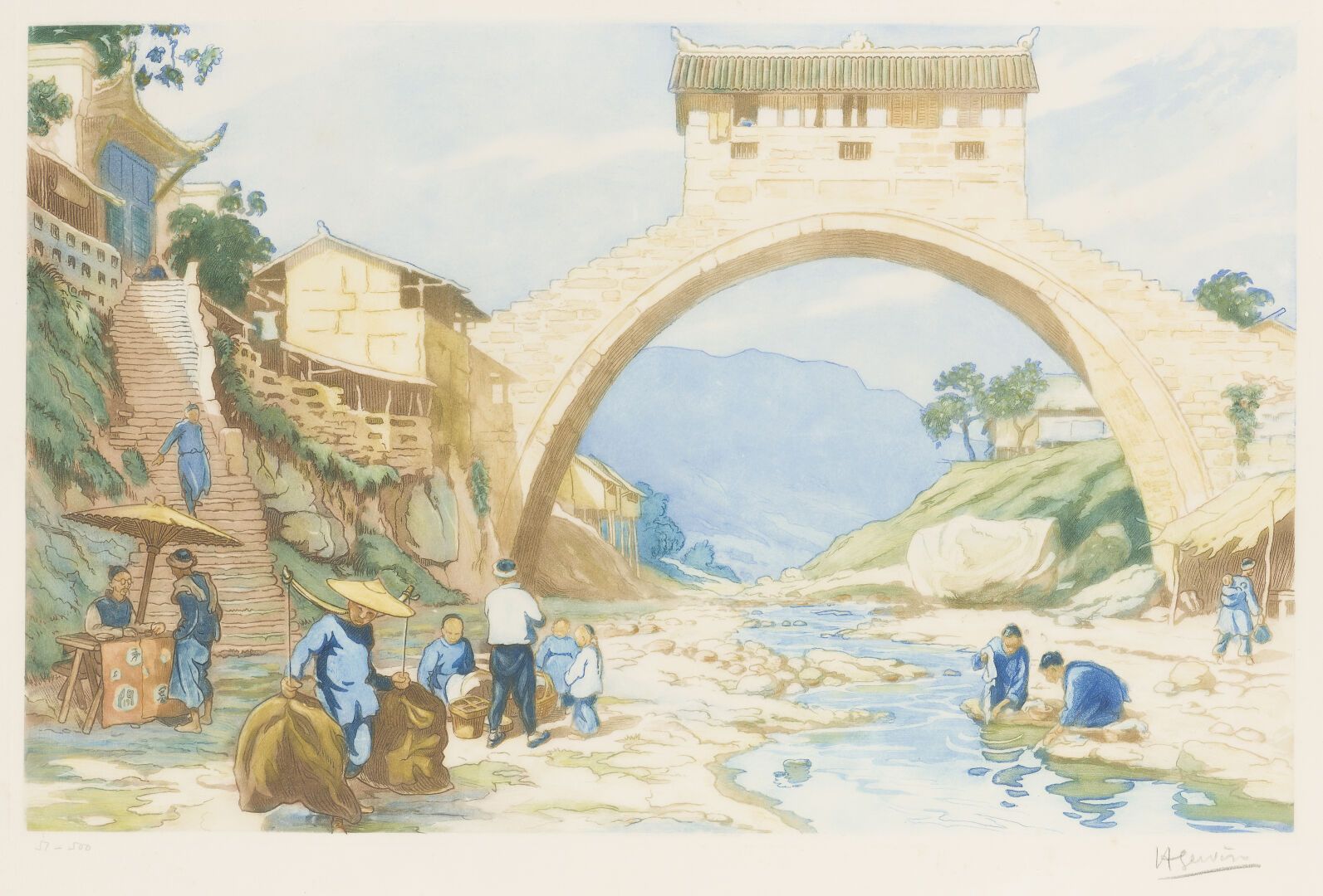 Null Henri GERVESE (1880-1959)
Pont du Likin. 
Grande gravure sur papier encadré&hellip;