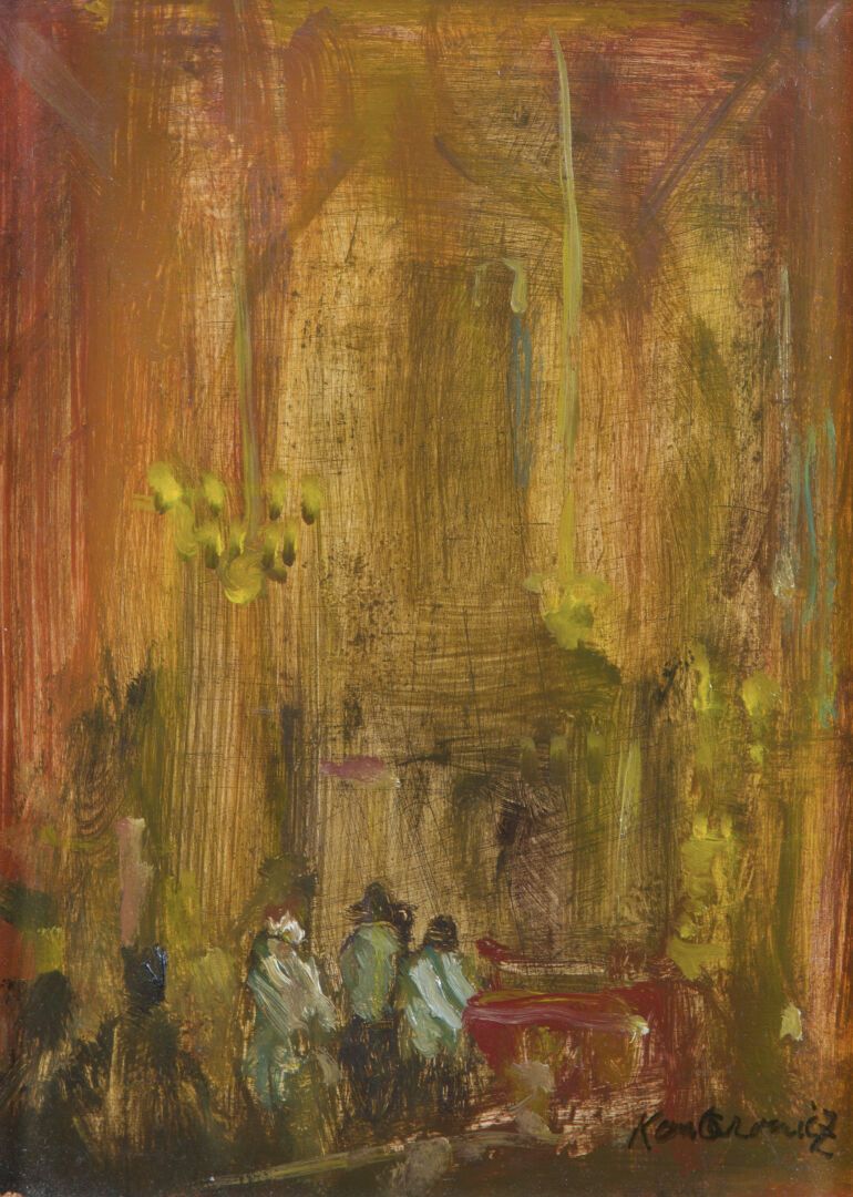 Null 谢尔盖-康托罗维茨(1942-2022)
室内的人物。
木板上的油画。右下方有签名。 
尺寸：18.5x13.5厘米。