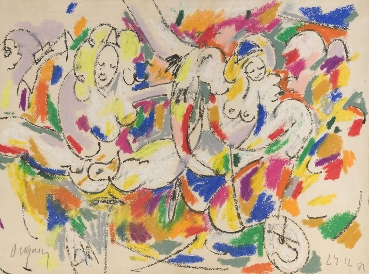 Null Yann DUGAIN (生于1947年)
妇女，1981年
炭笔和粉彩画在画布上。左下方有签名，右下方有日期。 
尺寸：56.5x73.5厘米。
