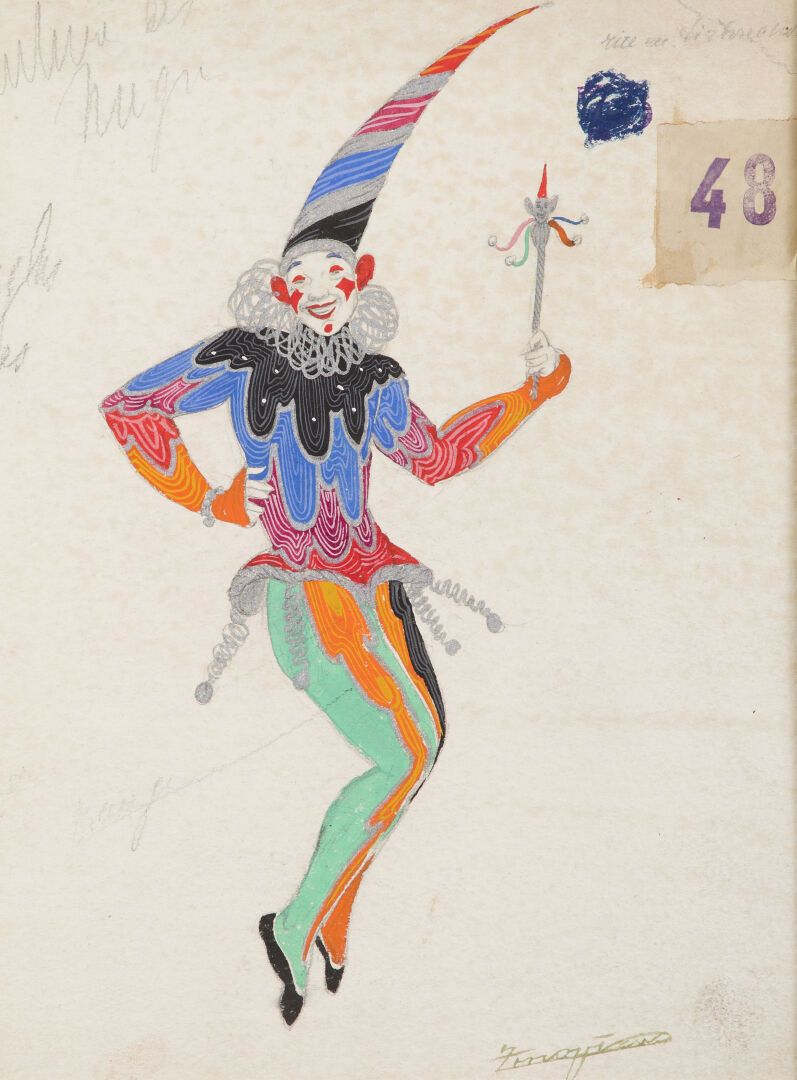 Null - Jacques MARTIN-FERRIERES (1893-1972)。
3套服装设计。纸上模版和水粉画，右下角签名。
一个项目的标题是秋天。
&hellip;