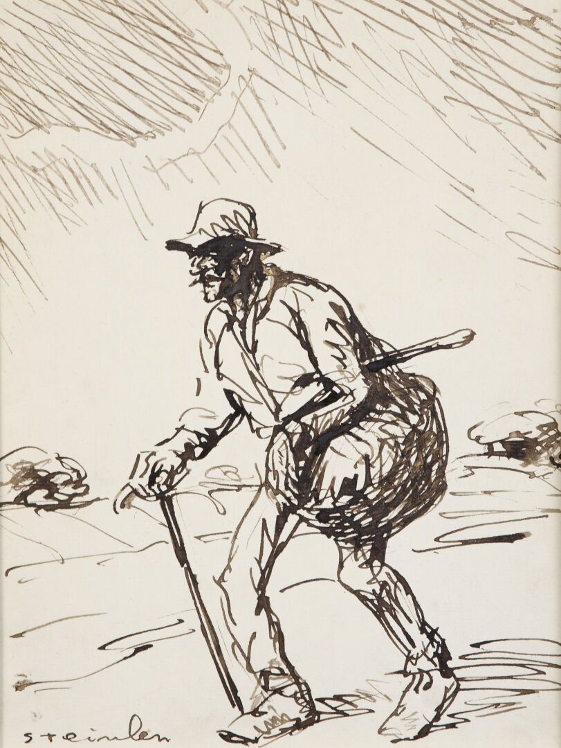 Null 泰奥菲勒-亚历山大-斯泰因伦（1859-1923年）。
一套3张纸的水墨画。尺寸：26.X19.5厘米（视图）。
- 农民在测量农村。纸上水墨，左下方&hellip;