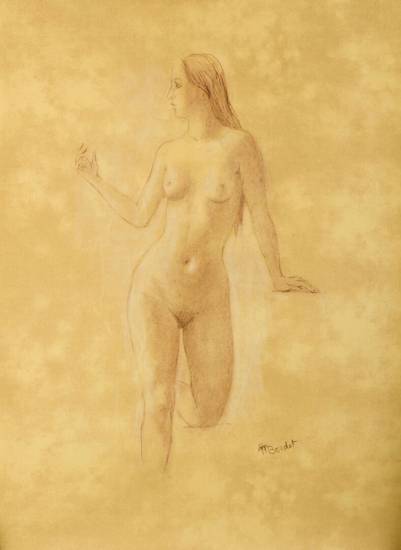 Null Marguerite BORDET (1909 - 2014)
Femme nue. 
Dessin sur papier verni, signé &hellip;