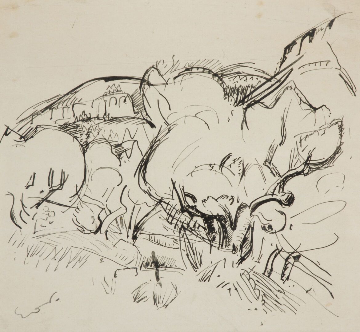 Null 埃米尔-奥通-弗雷兹(1879-1949)
景观。 
纸上铅笔和印度墨水。 
左下方有签名。背面有标签 "Boutin St. Tropez"。 
尺&hellip;