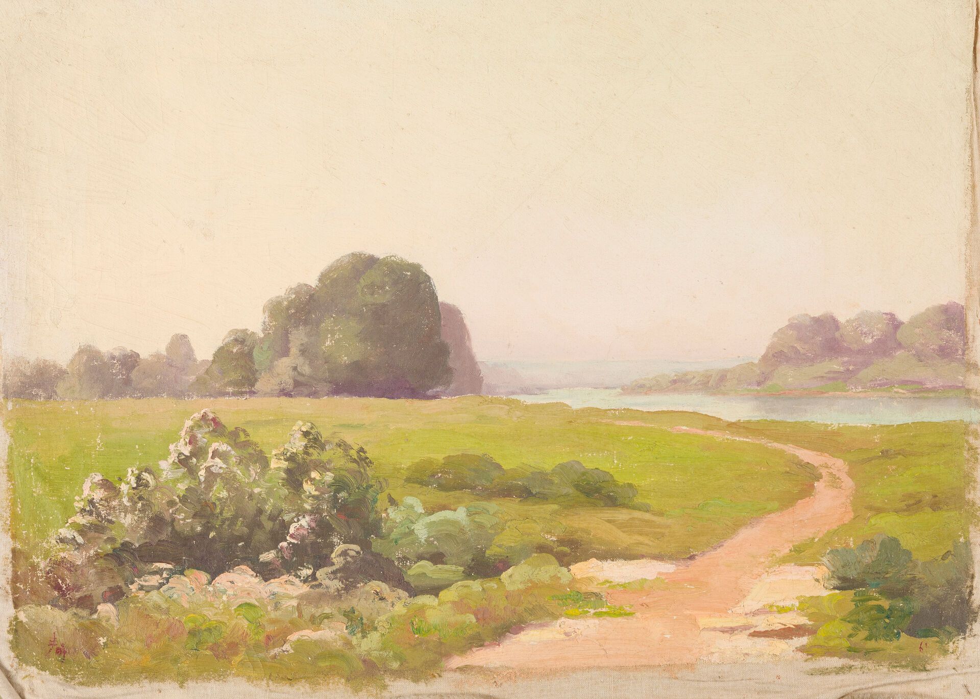 Null S.M. HAM NGHI (1871-1944). 
Promenade au bord de l'Allier.
Huile sur toile &hellip;