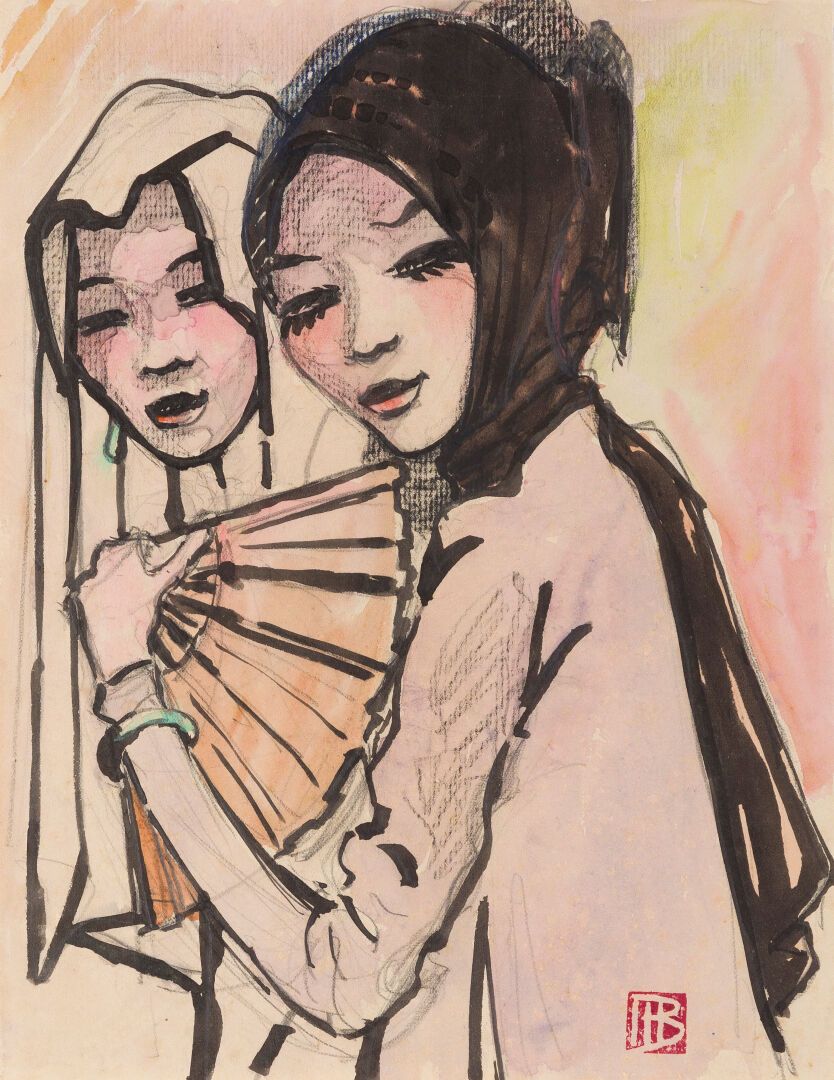 Null Marcel BERNANOSE (1884-1952)
Deux jeunes femmes vietnamiennes. 
Crayon, enc&hellip;