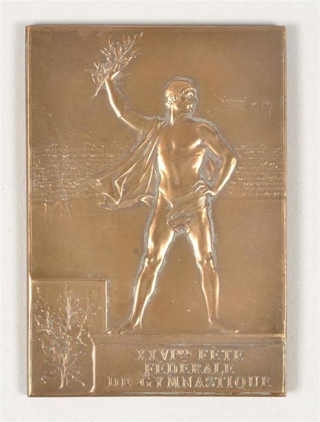 Null Plaquette en bronze pour les épreuves de gymnastique. Par F. Vernon. Dim. 4&hellip;