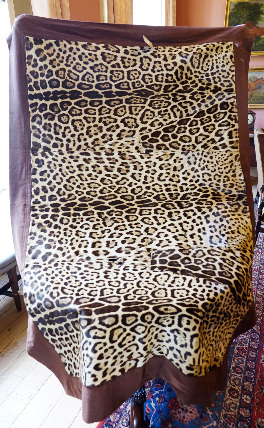 Null A LEOPARD SKIN THROW, mounted on a brown felt backing, by Faurrures Zigal, &hellip;
