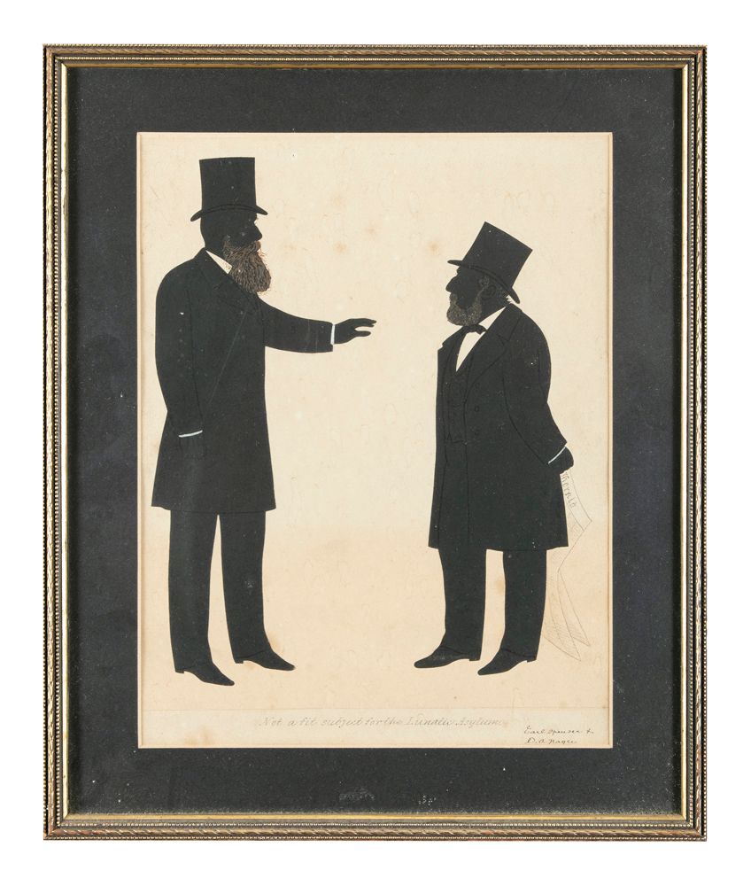 Null TWO 19TH CENTURY SATIRICAL PRINTED SILHOUETTES, each titled 'Men on Change'&hellip;