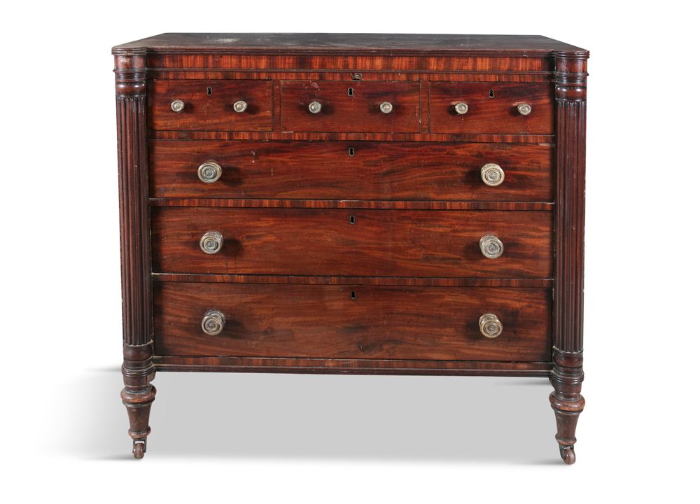 Null AN EARLY VICTORIAN MAHOGANY CHEST, of three short and three long graduated &hellip;
