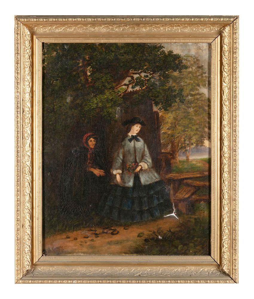 Null 爱尔兰学校（19世纪）风景中的女人 布面油画，30 x 61厘米