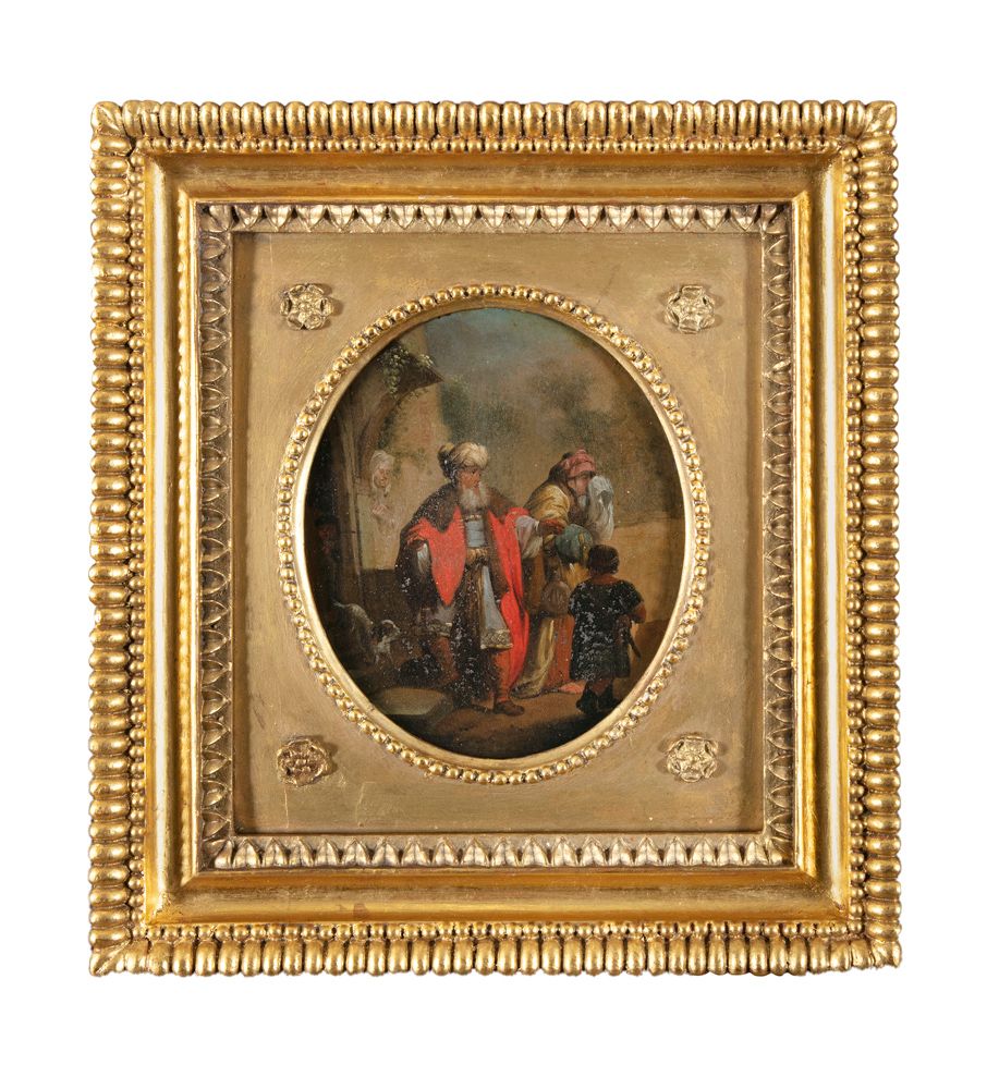 Null 归属于克里斯蒂安-威尔海姆-恩斯特-迪特里希（1712-1774） 《驱逐夏甲和圣杰罗姆》 一对，布面油画，椭圆形 17.2 x 14cm 装在新古典&hellip;