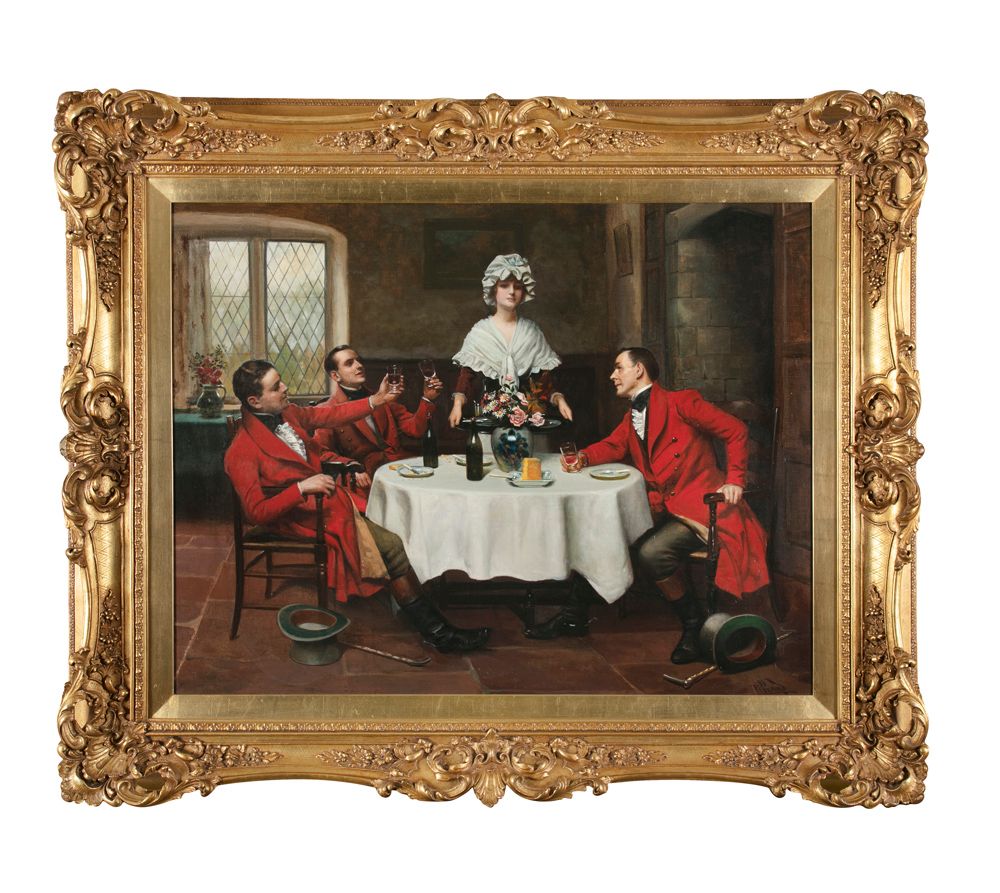 Null HAROL PIFFARD (1867-1938) A Gentleman's Toast Olio su tela, 70 x90cm Firmat&hellip;