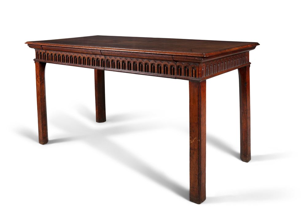 Null A GEORGE III MAHOGANY SERVING TABLE, C.1780, with thumb moulded top, the ar&hellip;