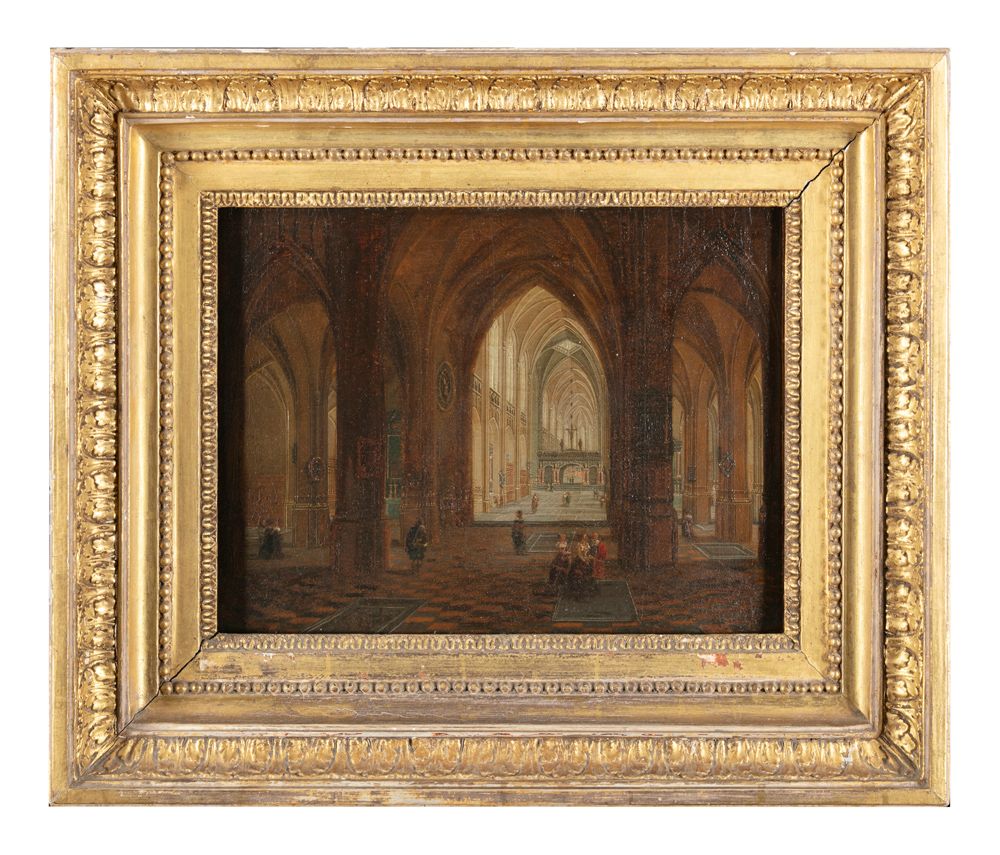 Null SCUOLA OLANDESE (XIX SECOLO, C.1810) Interno di chiesa con figure Una coppi&hellip;