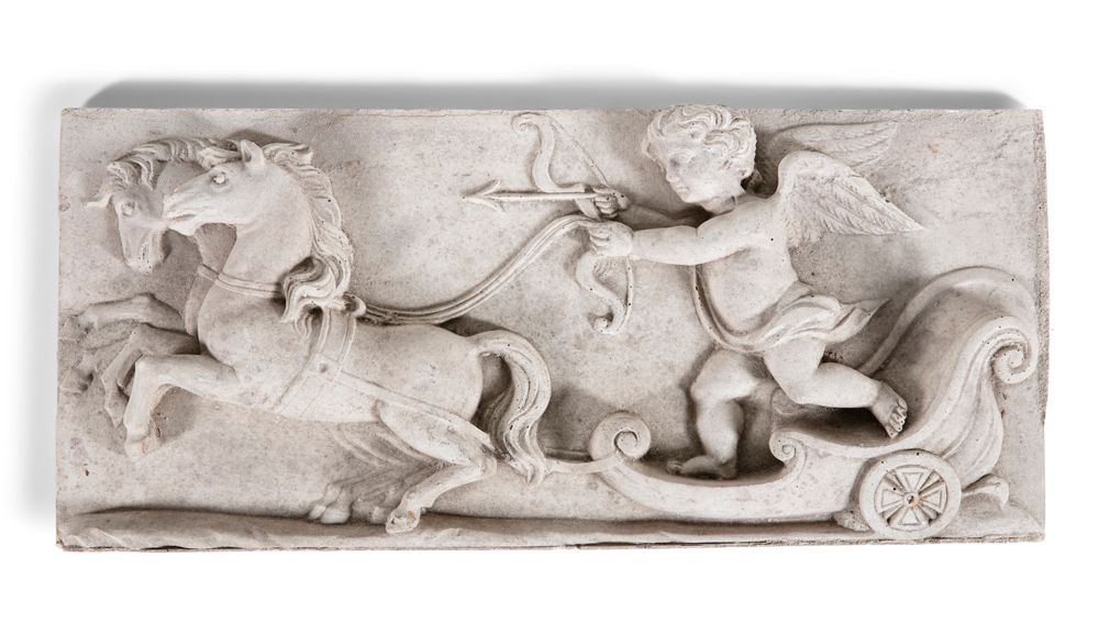 Null A PLASTER CAST TABLET, decorated in relief with Cupid on a horse-drawn char&hellip;