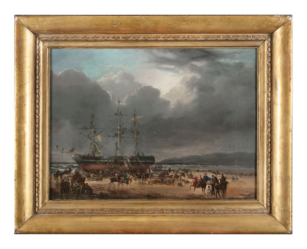 Null MANTEAU DE PHILIPPE DE LOUTHERBOURG (1740-1812) Troupes débarquant d'un slo&hellip;