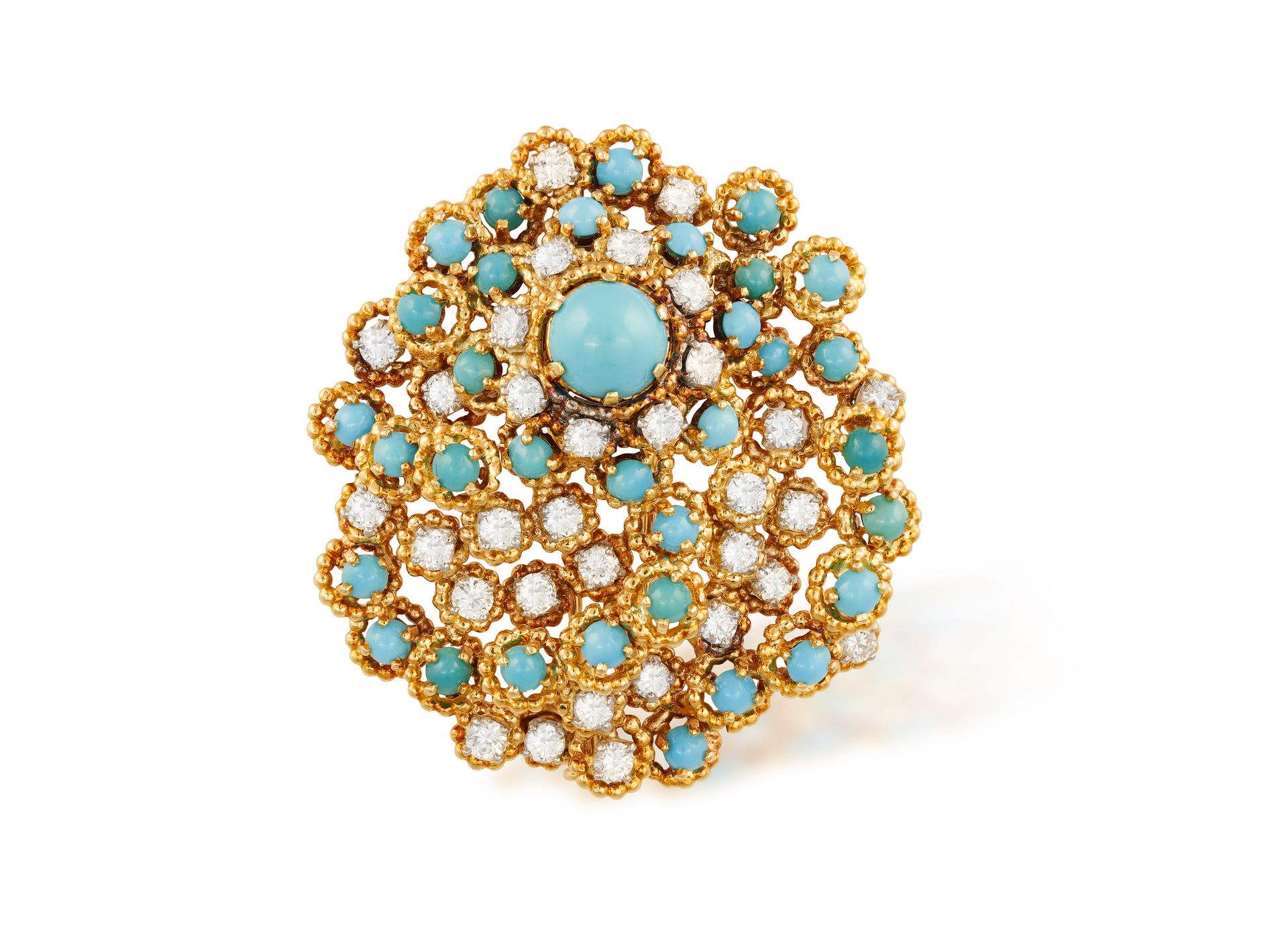 Null 
BROCHE DIAMANT ET TURQUOISE, BOUCHERON, VERS 1970

De conception ajourée, &hellip;