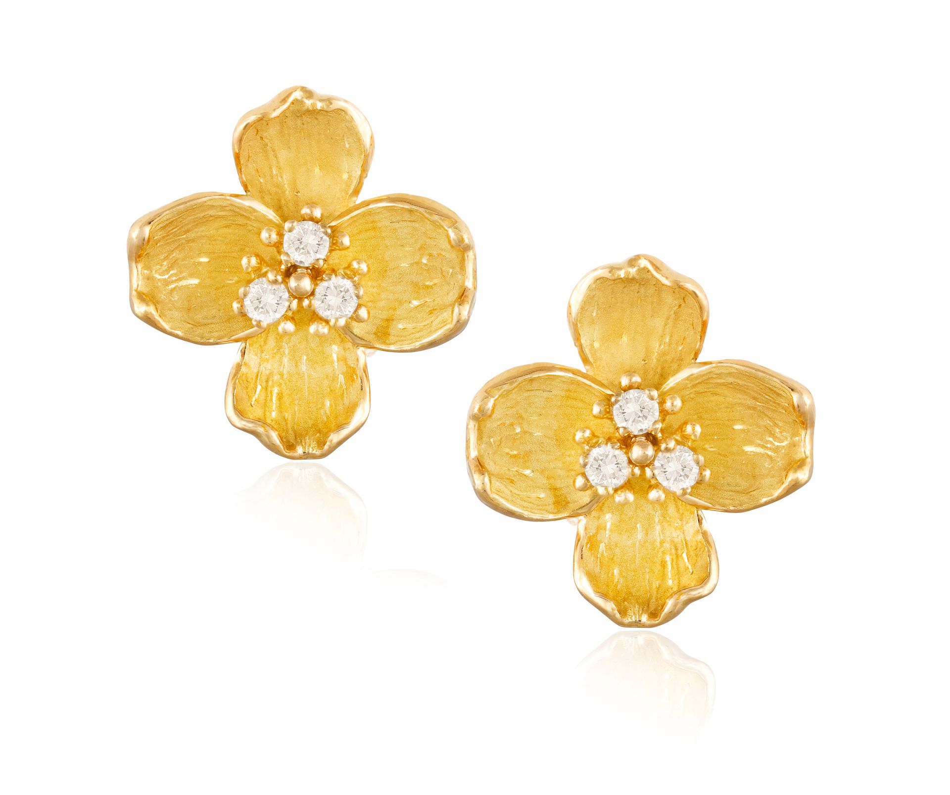 Null A PAIR OF DIAMOND 'DOGWOOD' EARRINGS, BY TIFFANY & CO. Each flowerhead embe&hellip;