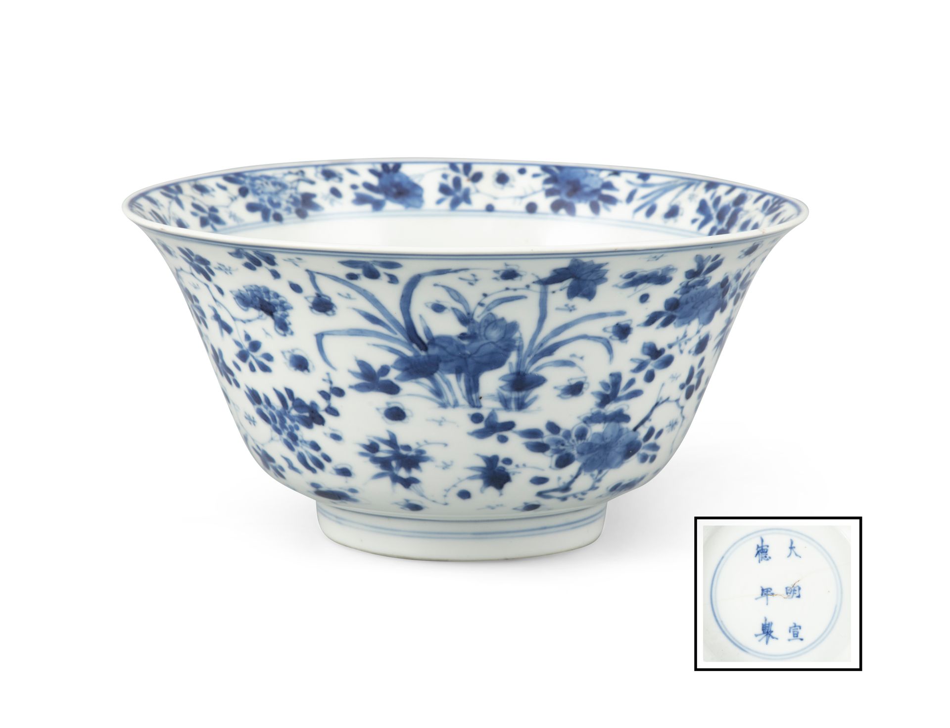 Null A BLUE AND WHITE ‘HUNDRED FLOWERS’ PORCELAIN BOWL China, Qing Dynasty, Kang&hellip;