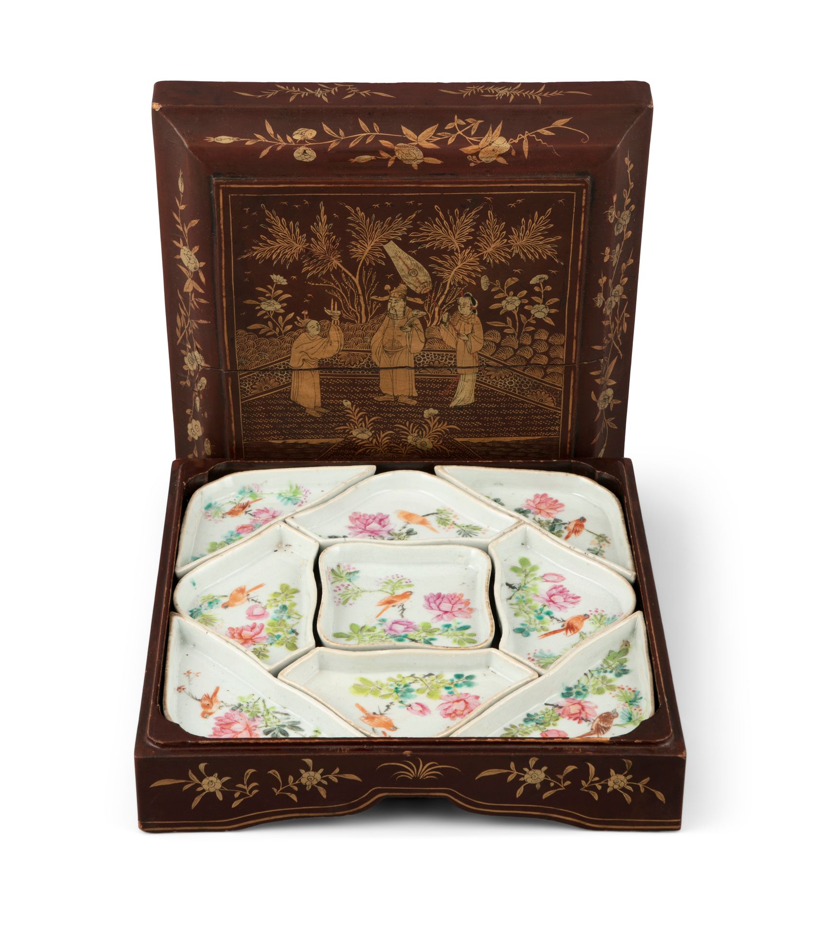 Null QIANJIANG CAI 'BIRDS AND FLOWERS' SWEETMEAT DISH SET TOGETHER WITH ITS ORIG&hellip;