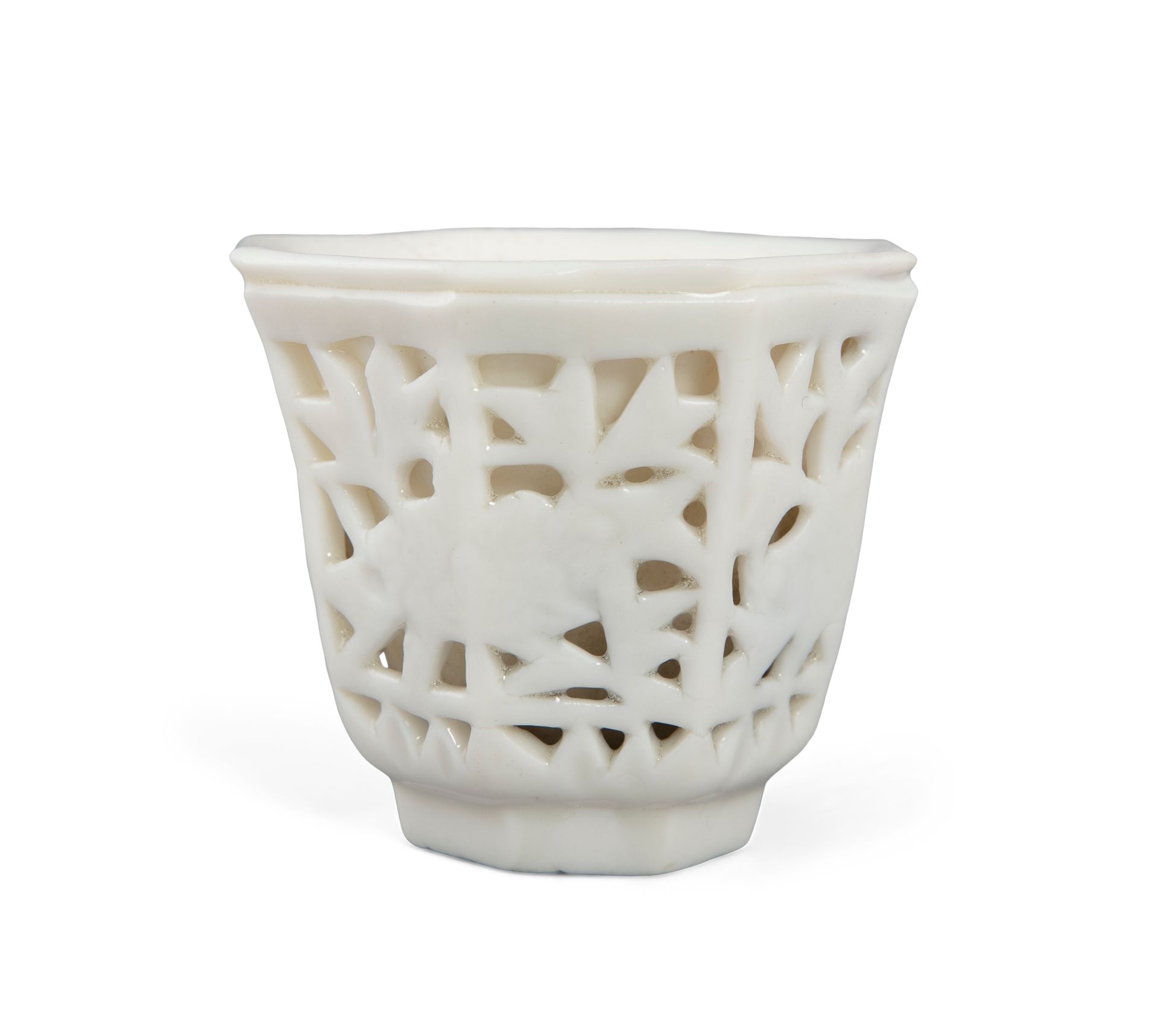 Null A PARTIALLY RETICULATED ‘BAMBOO’ DEHUA FACETTED PORCELAIN WINE CUP China, Q&hellip;