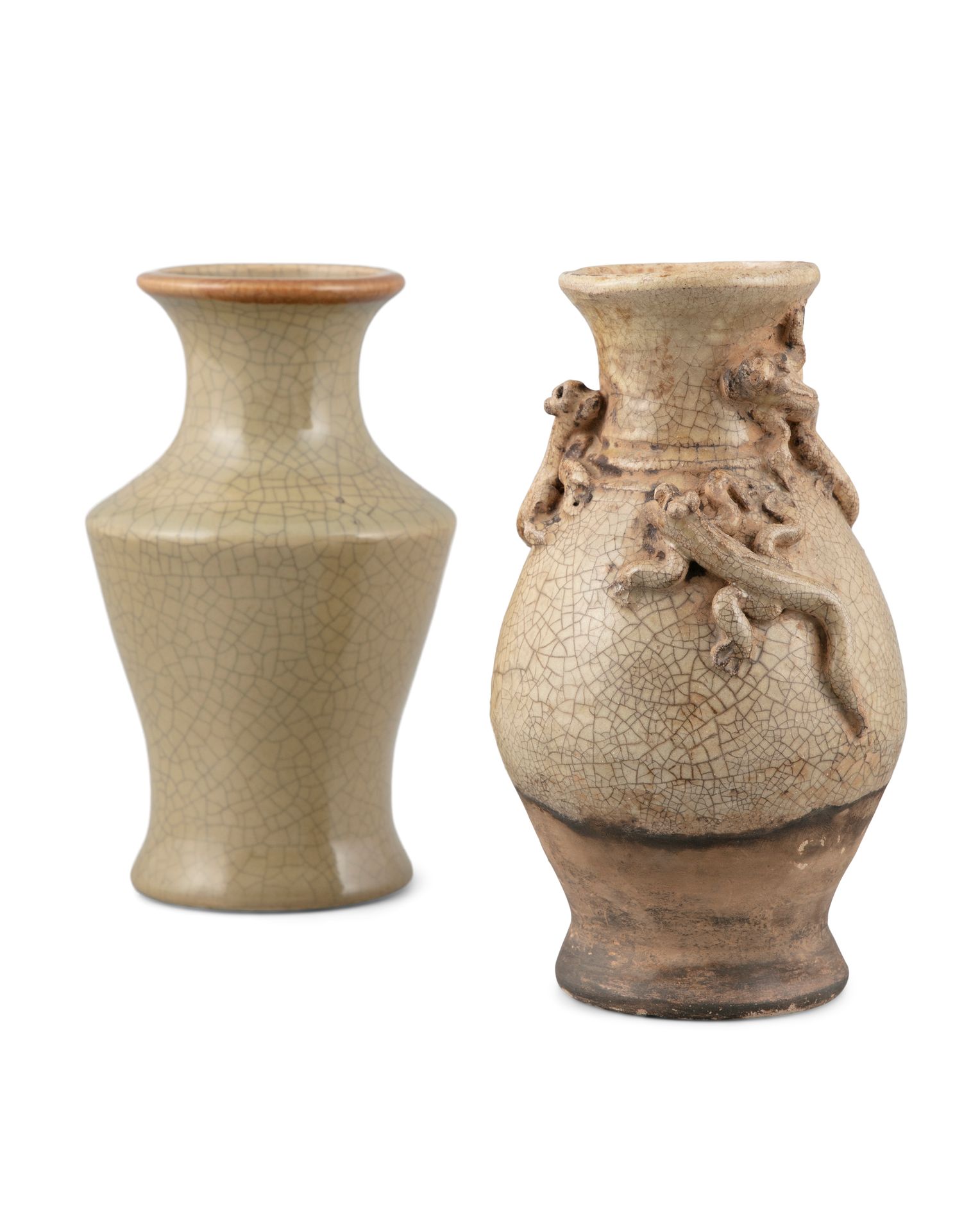 Null A GROUP OF TWO (2) CRACKLED WARE VASES China, Song / Yuan style One applied&hellip;