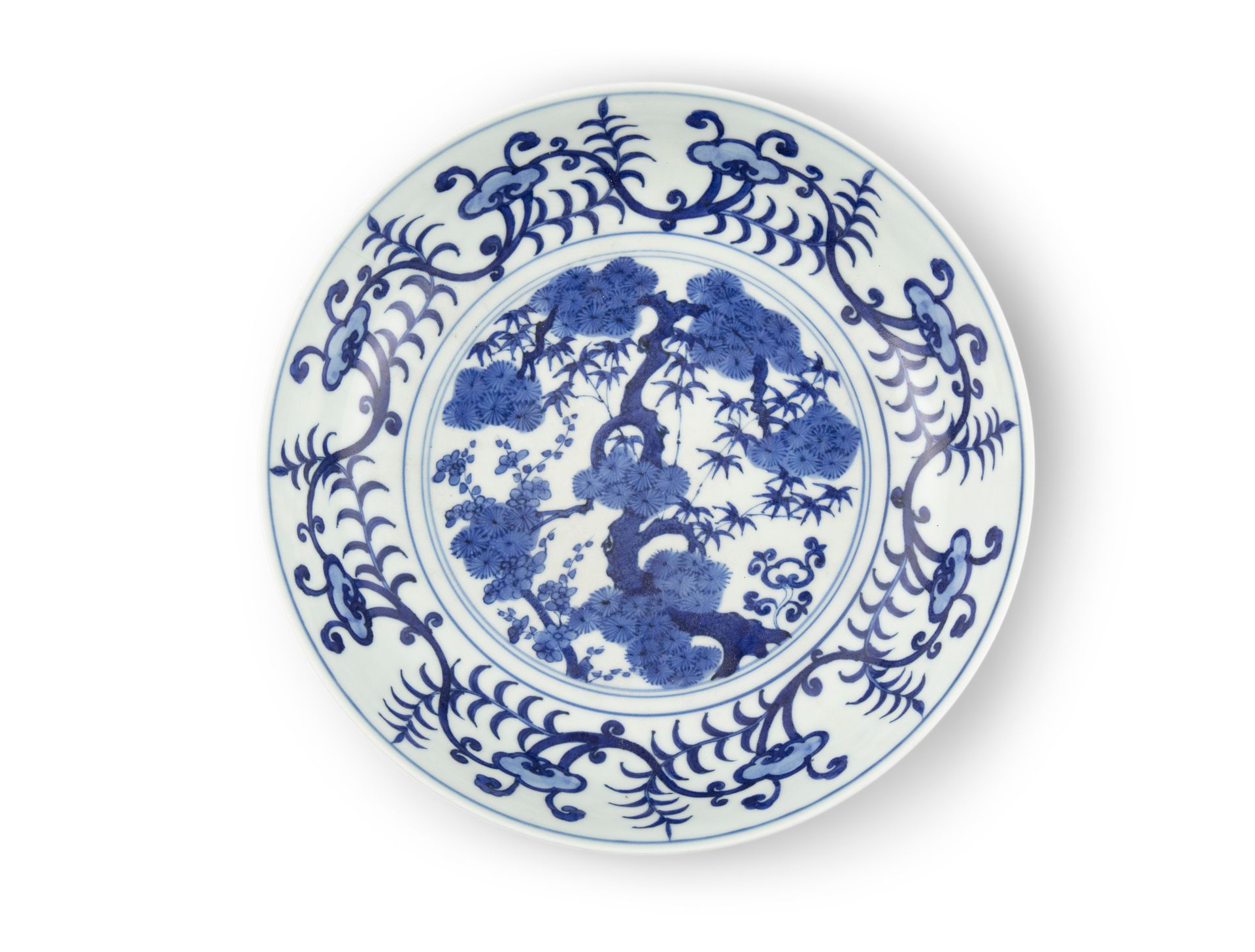 Null PLATO DE PORCELANA AZUL Y BLANCO "TRES AMIGOS DEL INVIERNO" China, estilo W&hellip;