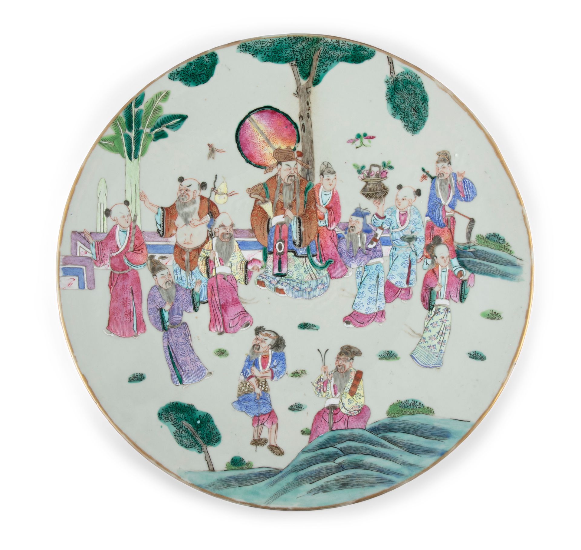 Null 大型玫瑰家族 "八仙过海 "瓷杯 中国，清代，19世纪末 D: 37,2 cm