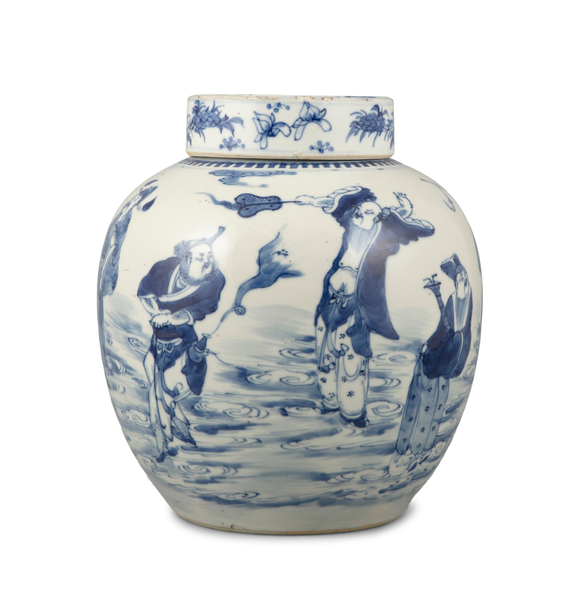 Null A BLUE AND WHITE 'EIGHT IMMORTALS CROSSING THE SEA' PORCELAIN LIDDED GINGER&hellip;