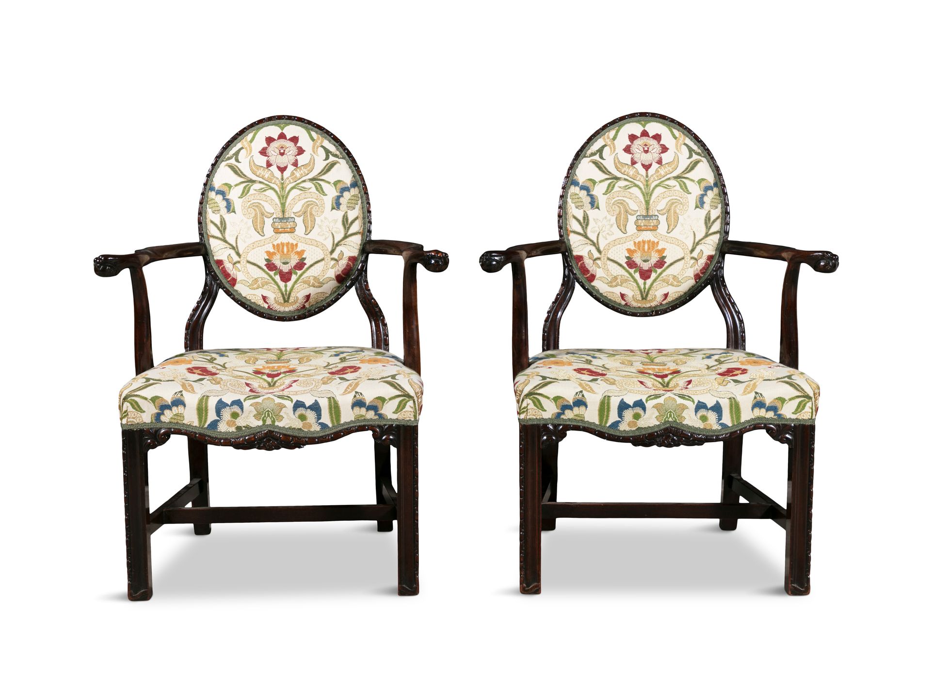 Null A PAIR OF ENGLISH MAHOGANY OPEN ARMCHAIRS OF GEORGE III STYLE, 19TH CENTURY&hellip;