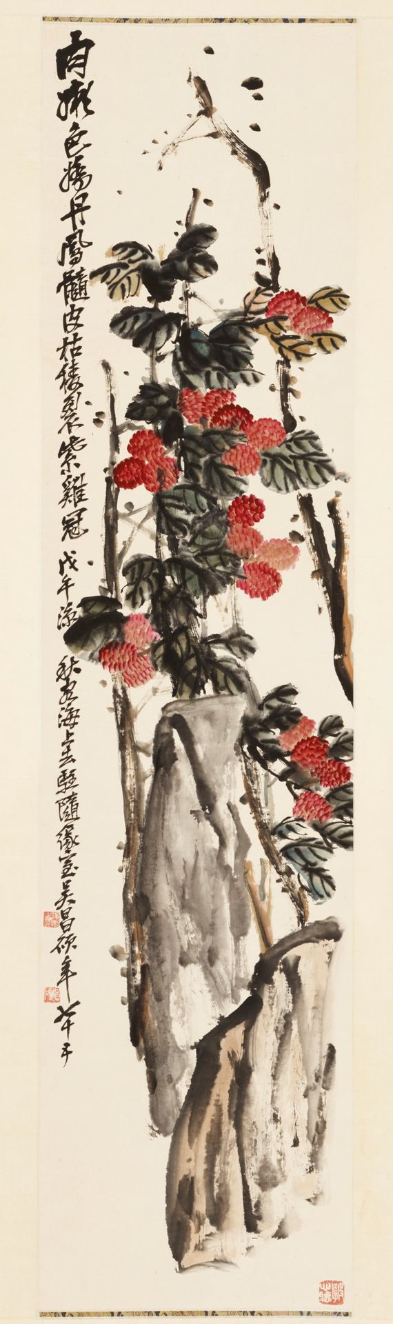 A HANGING SCROLL PAINTING OF A LYCHEE TREE IN THE STYLE OF WU CHANGSHUO A HANGIN&hellip;