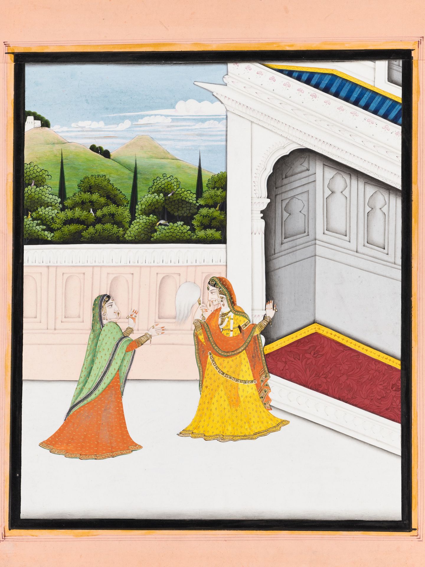 AN INDIAN MINIATURE PAINTING OF A NAYIKA AND HER SAKHI PEINTURE MINIATURE INDIEN&hellip;