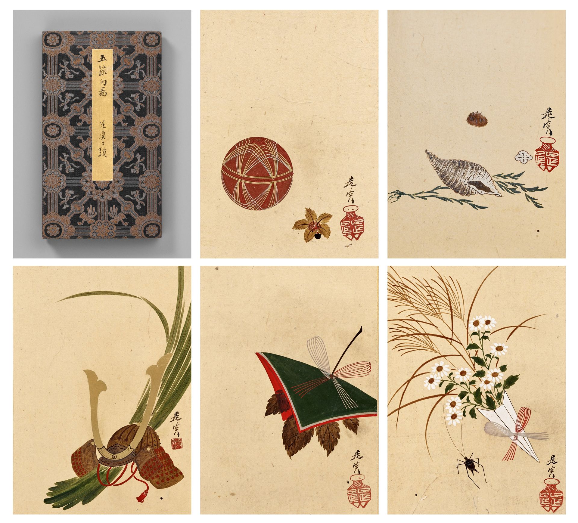 SHIBATA ZESHIN: AN IMPORTANT ALBUM OF FIVE LACQUER PAINTINGS DEPICTING THE GOSEK&hellip;