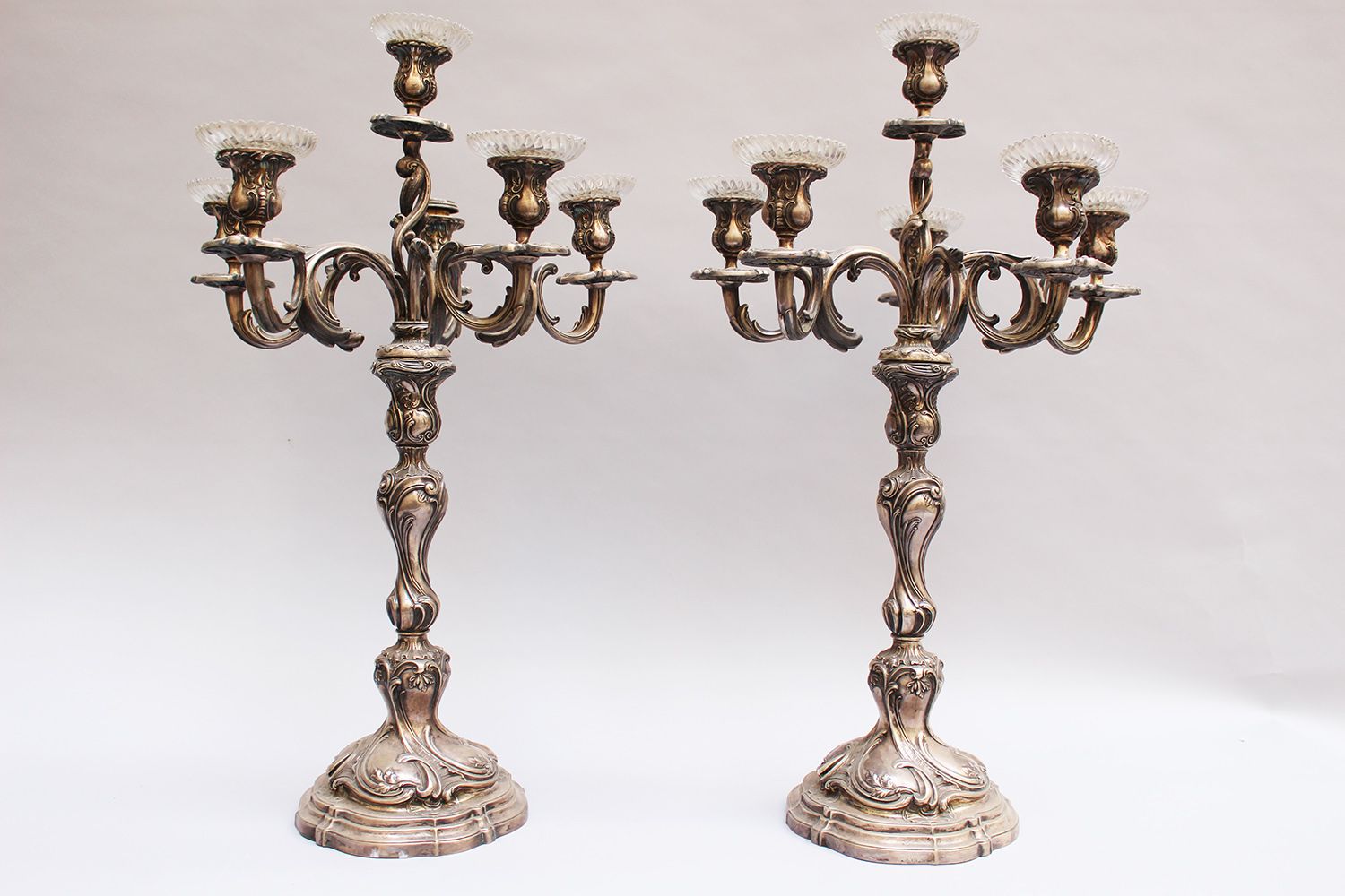 Null Pair of large silver Candelabra in Roccoco style each with six brunches and&hellip;