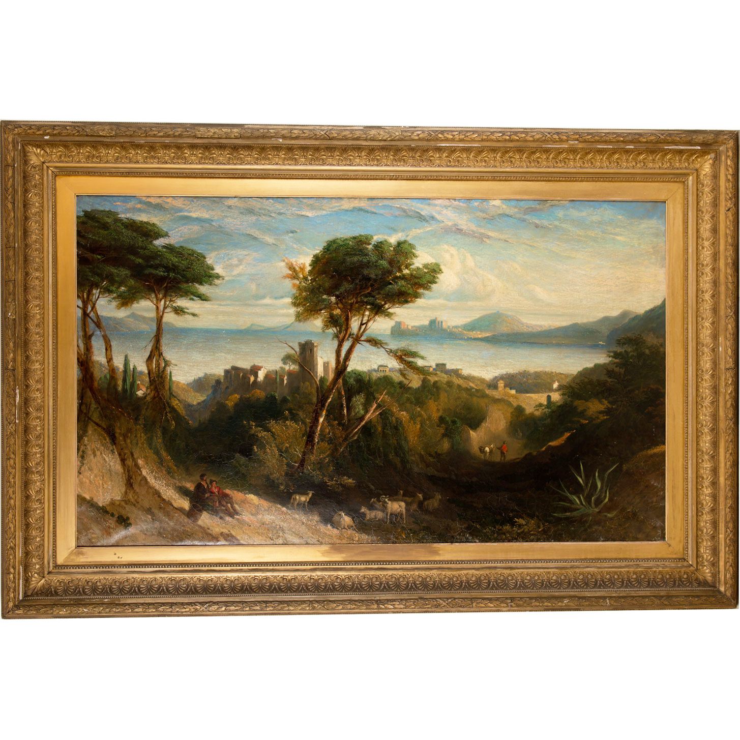 English artist 1st half 19th Century 英国艺术家 19世纪上半叶，大型浪漫主义意大利风景画，有一对夫妇和牧羊人；布面油画，带&hellip;