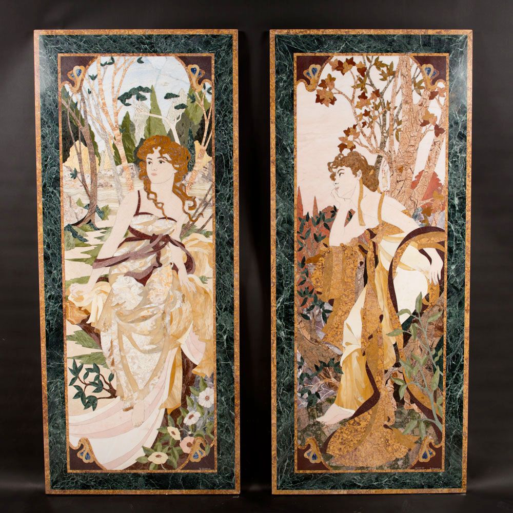 A pair of magnificent Art Nouveau panels Una coppia di magnifici pannelli Art No&hellip;