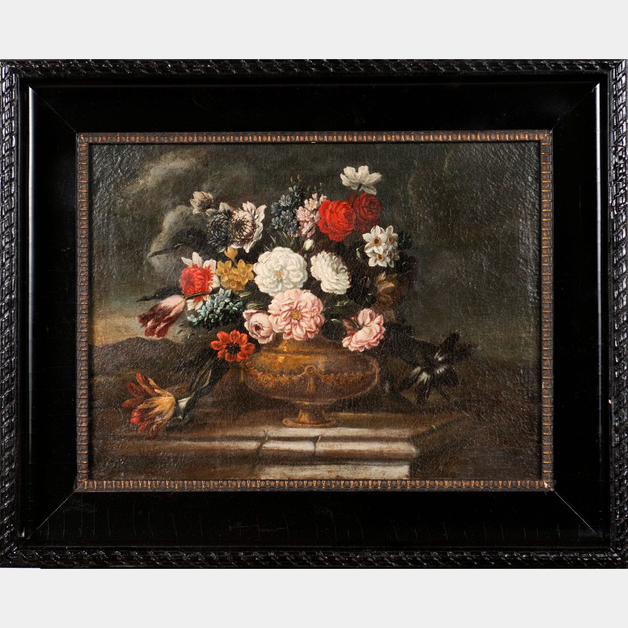 Giuseppe Lavagna (1684 - 1724)-attributed 朱塞佩-拉瓦格纳(1684 - 1724)-署名，花瓶中的花卉静物，在石基上&hellip;