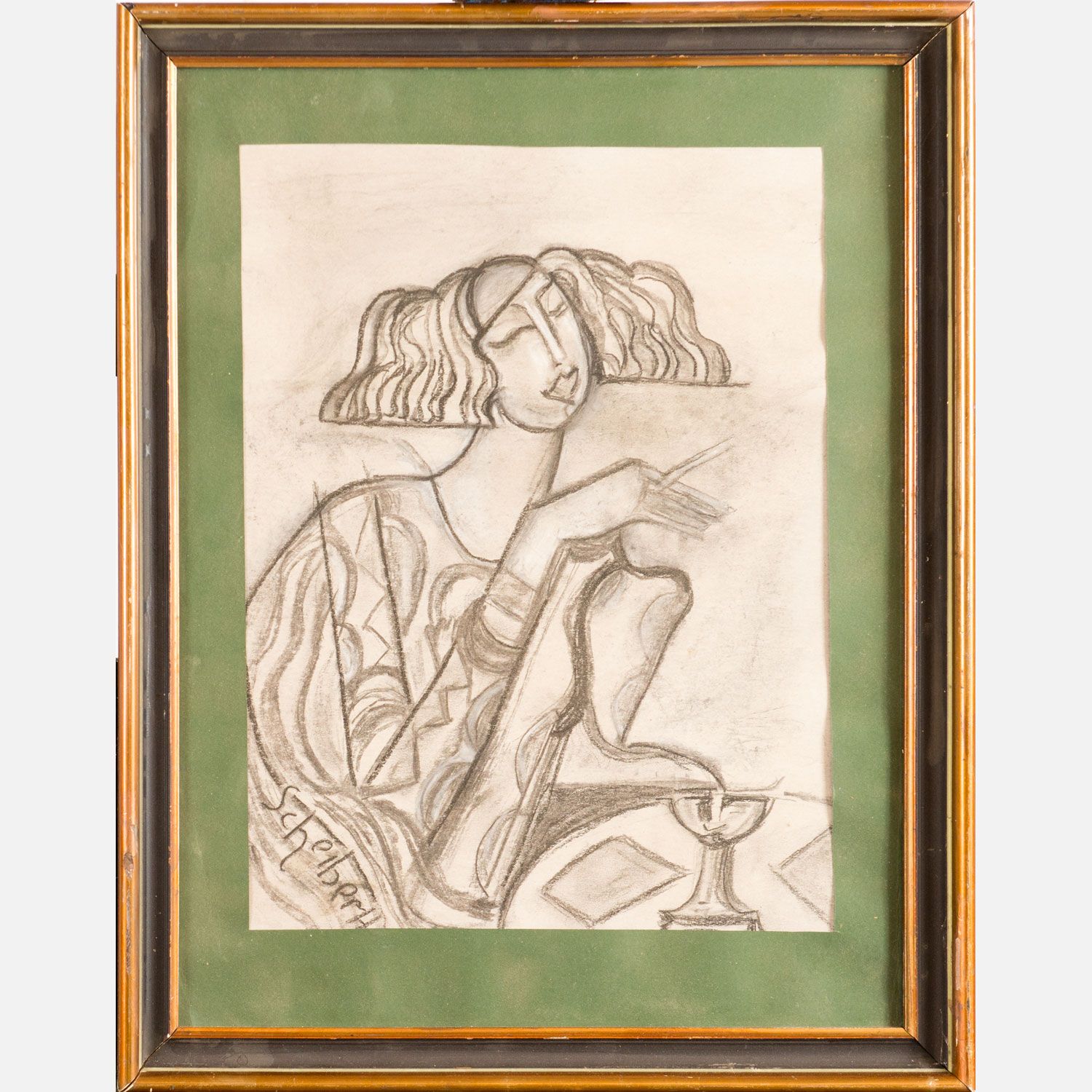 Hugo Scheiber 1873-1950-attributed Hugo Scheiber 1873-1950-署名，优雅的女士，黑色粉笔画，白色加亮，左&hellip;