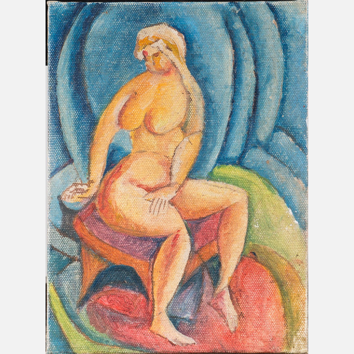 Cubist 1st Half 20th Century 立体派20世纪上半叶，女性裸体，布面油画，铺在木板上。20X15厘米