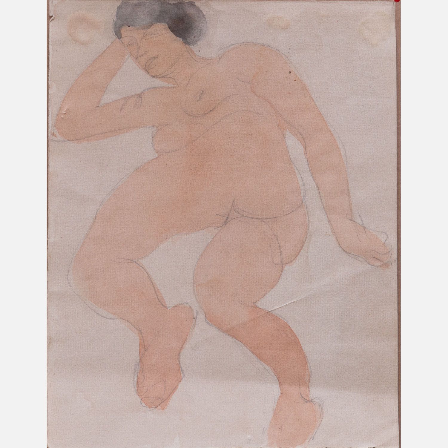 Auguste Rodin (1840-1917)-attributed 奥古斯特-罗丹（1840-1917），女性裸体的预备研究，纸上黑粉笔加水彩，背面有埃德&hellip;