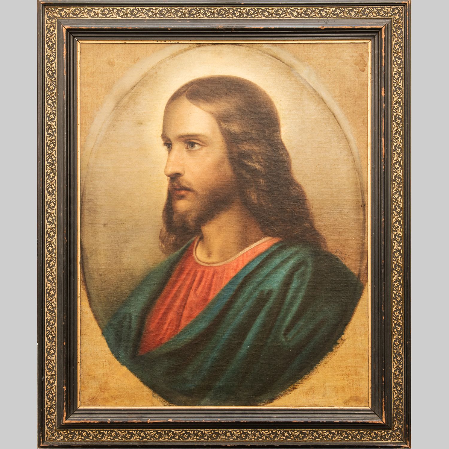 Franz Russ the Older (1817-1892)-attributed 老佛爷（1817-1892）--署名，耶稣基督，布面油画，右下角签名，背&hellip;