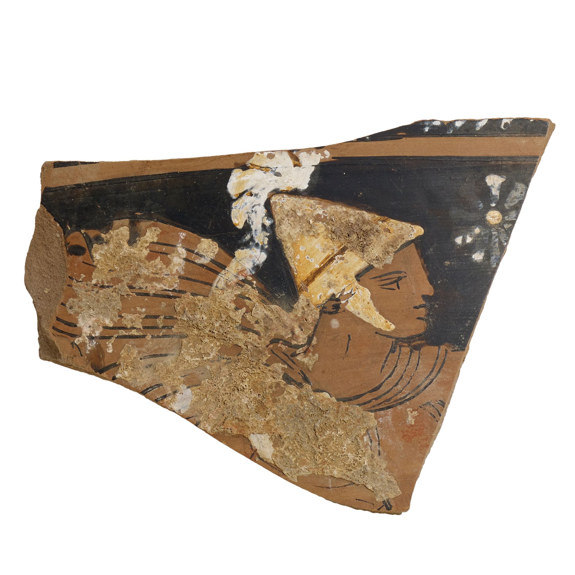 Null 阿普利亚碎片与红色人物

日期：公元前4世纪。C.

材料和技术：粉红色陶土，黑色涂料，白色和橙色以及paonazza罩染，在快速旋转的轮子上建模。
&hellip;