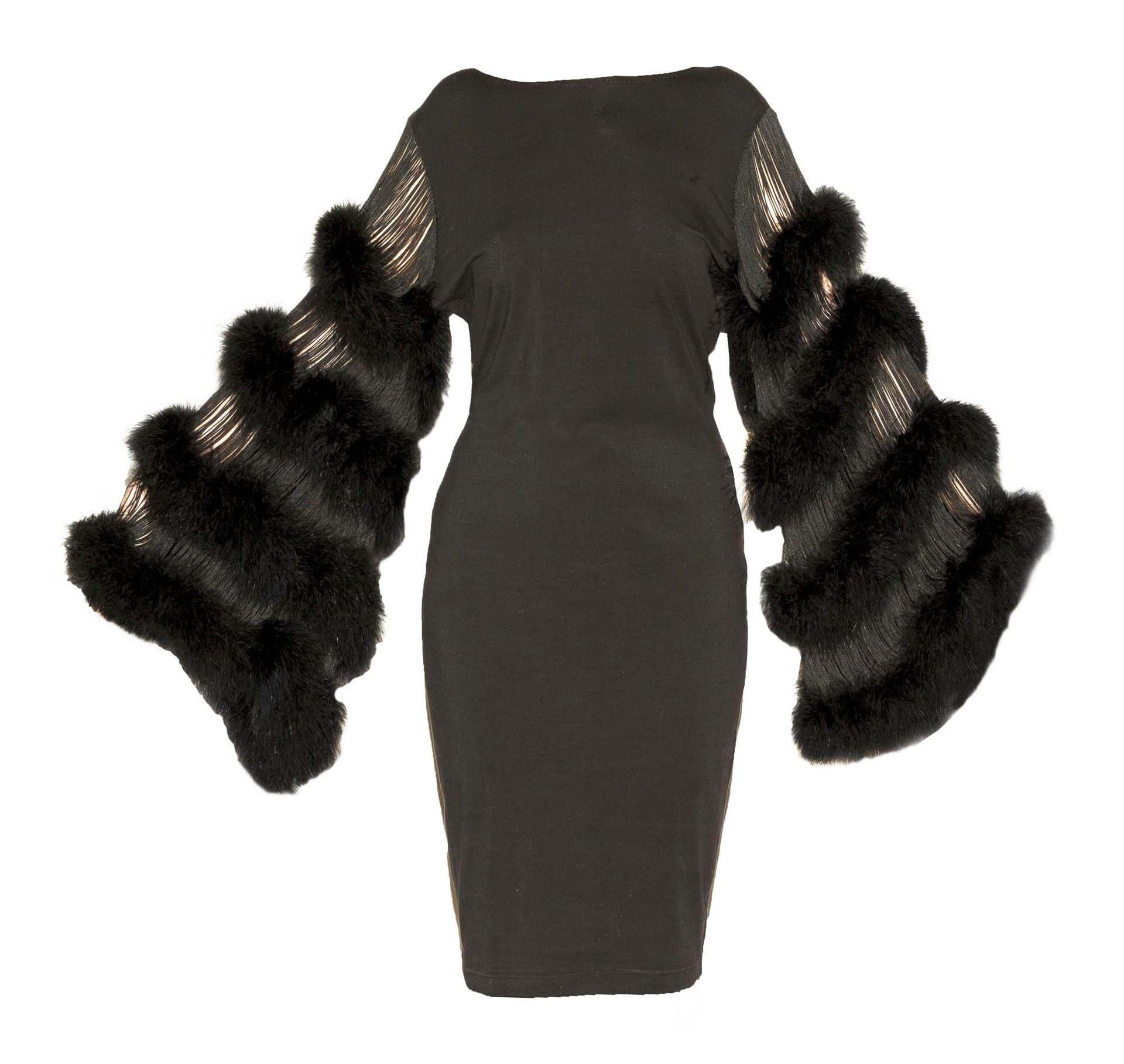 Null Jean Paul Gaultier

裤装



描述。

弹性棉质针织连衣裙，钟形袖子，带有修饰流苏和鸵鸟羽毛。尺寸为44号。意大利制造。20世纪&hellip;