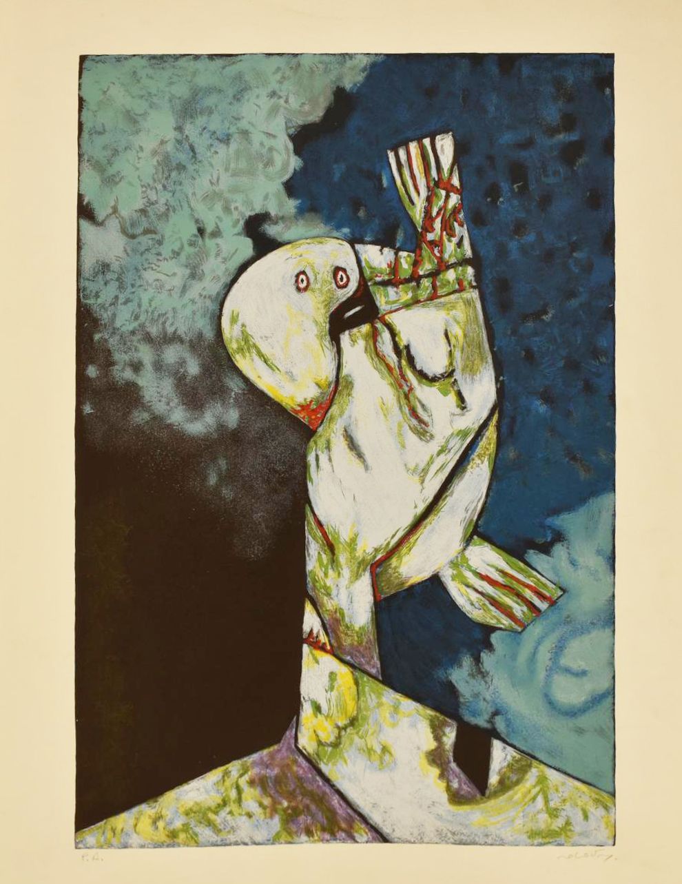 Null Gianni Dova
(1925 - 1991)
BIRD
silkscreen, 80x60 cm; exh. P.A.
Signature an&hellip;