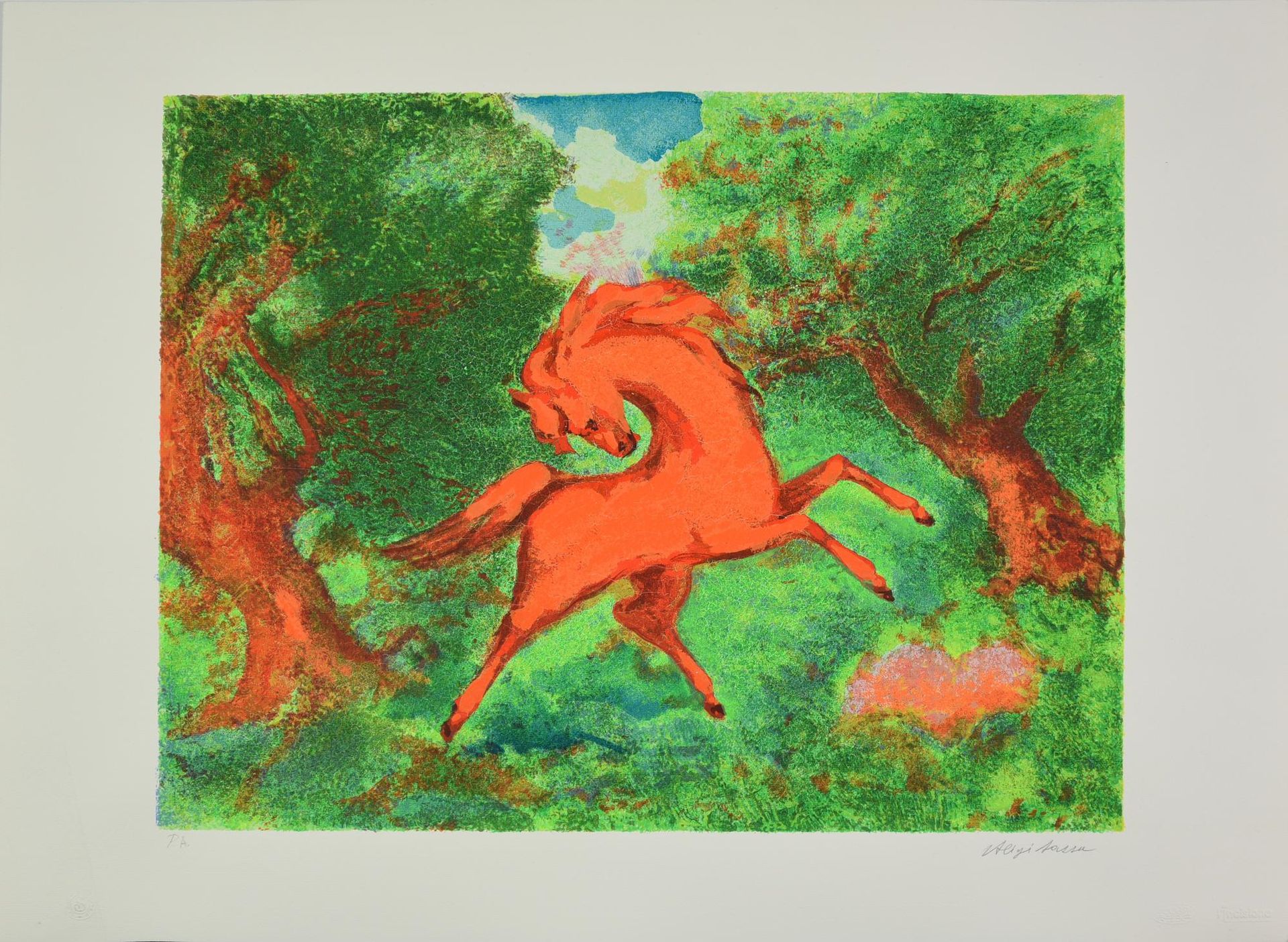 Null Aligi Sassu
(1912 - 2000)
THE SAURIAN HORSE, 1997
silkscreen, 59.5x79.5 cm;&hellip;