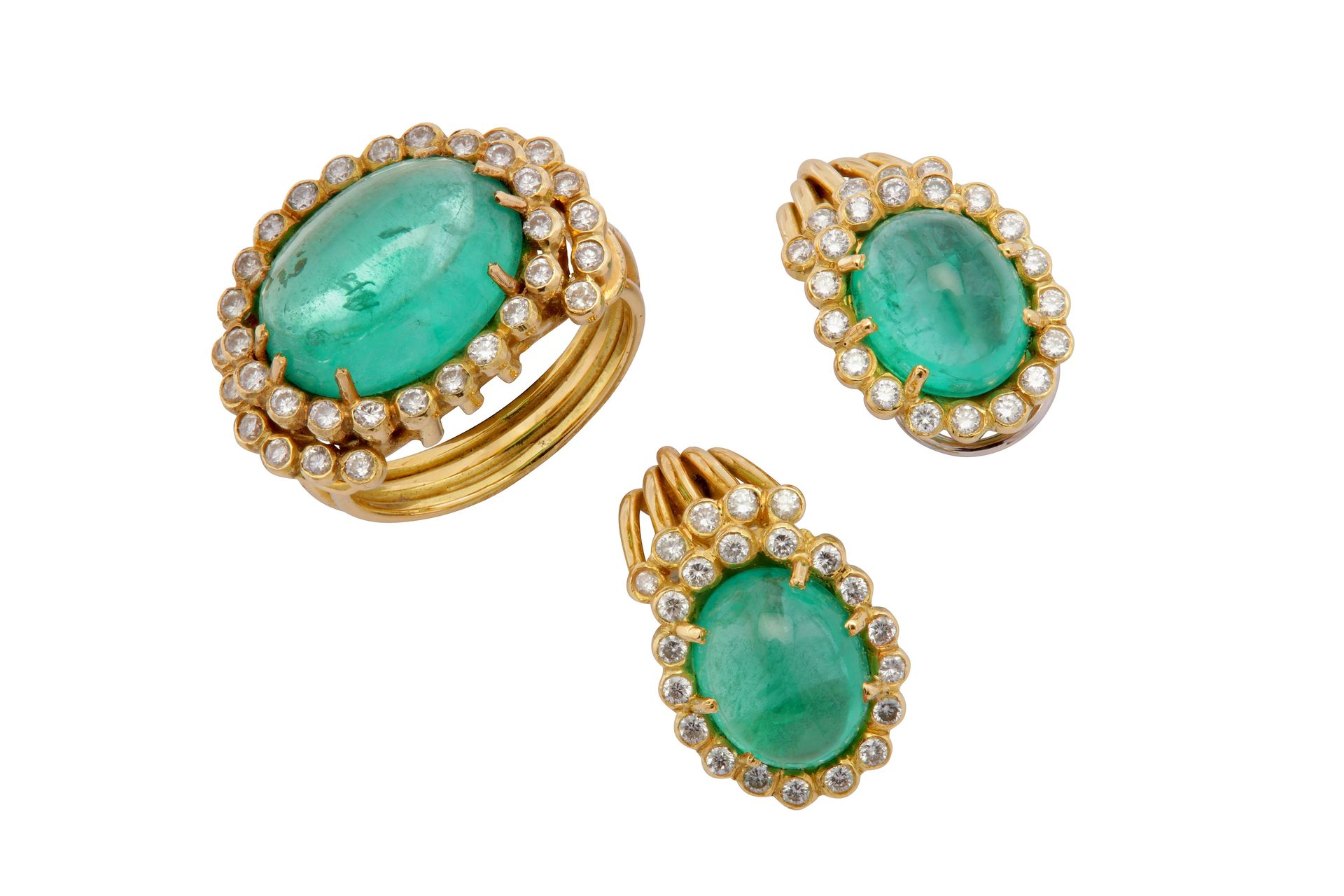 An emerald and diamond ring and earring cluster suite An emerald and diamond rin&hellip;