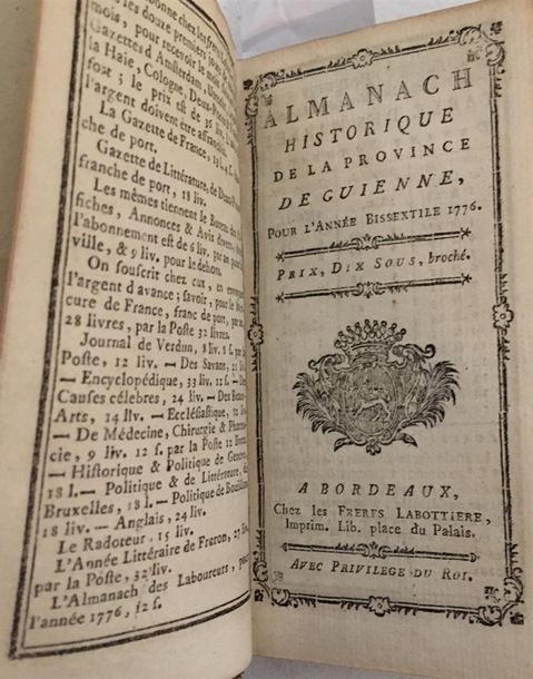 Null [ALMANACH / GUYENNE]. Almanach historique de la Province de Guienne, pour l&hellip;