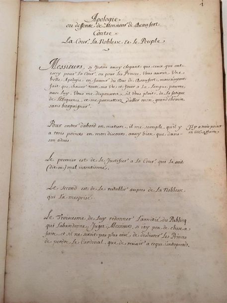 Null [FRONDE / MANUSCRIT]. Manuscrit du début du XVIIIe siècle en un volume in-f&hellip;