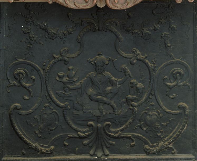 Null Plaque de cheminée en fonte de fer d'époque Louis XV
À décor au Chinois dan&hellip;