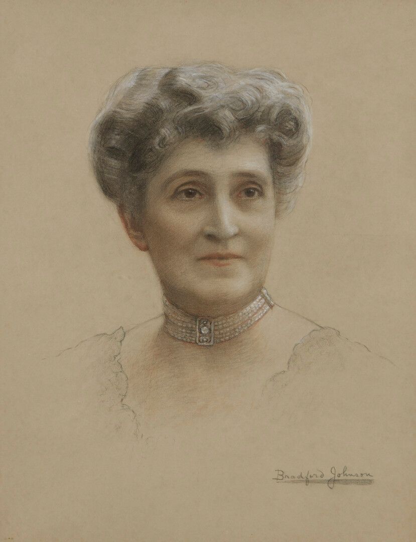 Johnson BRADFORD Johnson BRADFORD

戴着项链的女人半身像

粉彩和木炭，右下方有签名。

52,5 x 40,5 cm